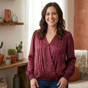 Democracy Wrap Blouse in Deep Wine